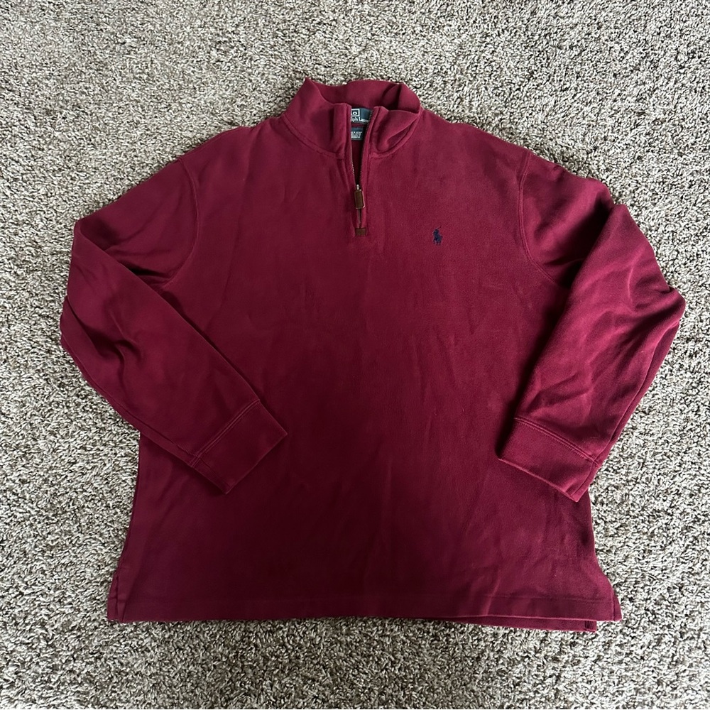 Ralph Lauren Men's Burgundy Zip-Up Sweater